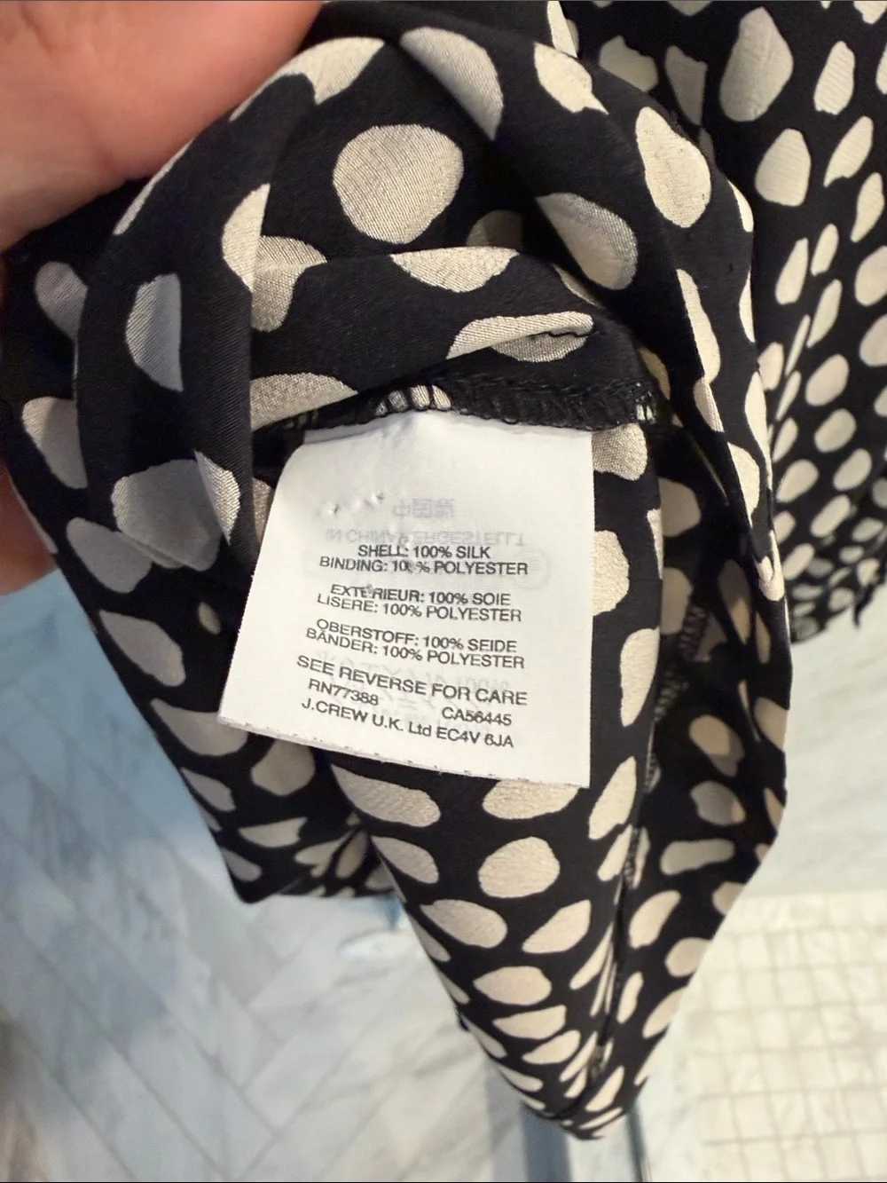 J.Crew Silk Black and White Polka Dot Tie-Waist Blouse